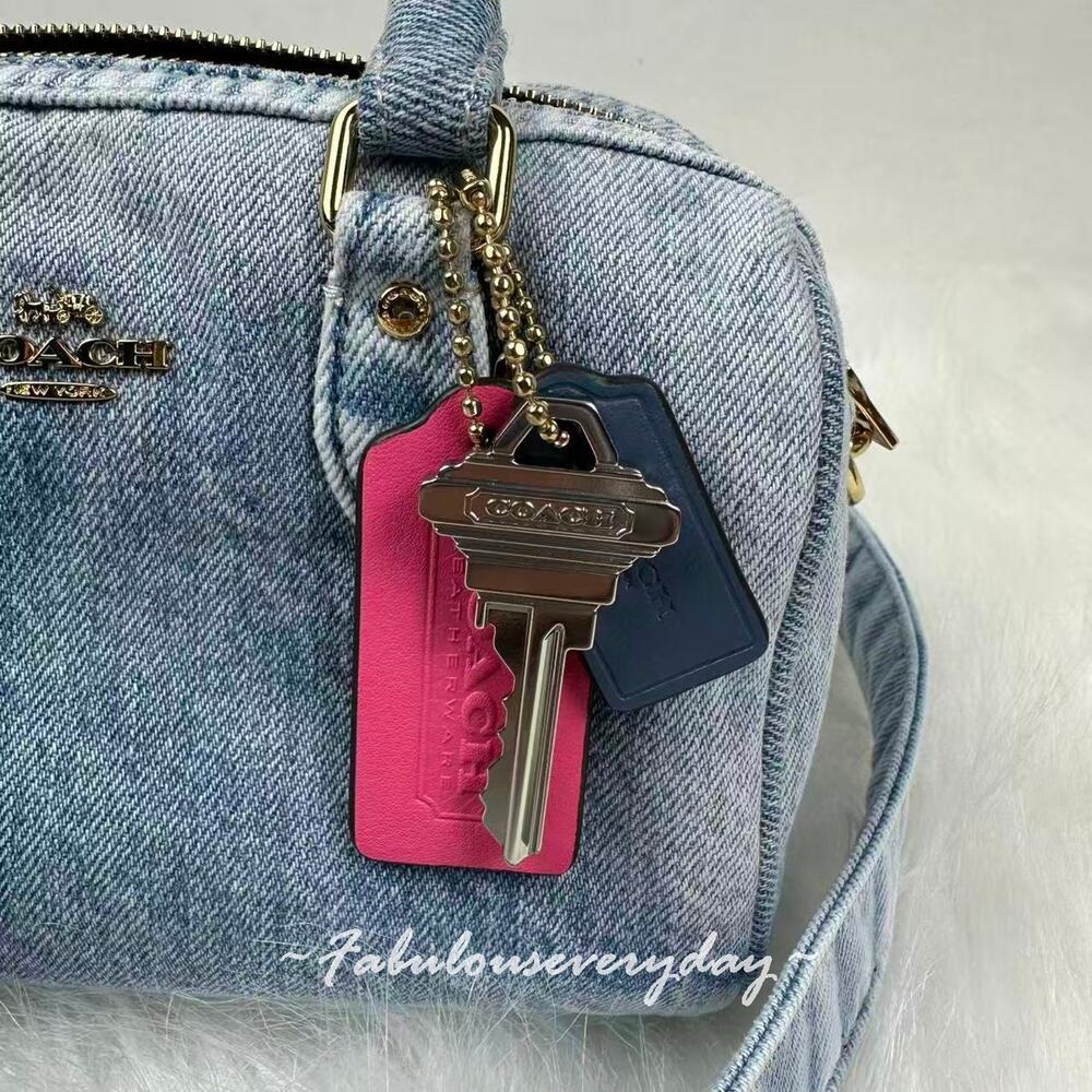 Coach Mini Rowan Crossbody Bag In Loved Denim With Charms Light Indigo CDY30 NWT - Picture 5 of 8